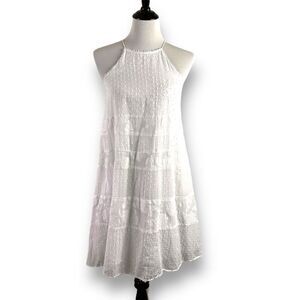 Loft Women's S Mock Halter‎ Neck Sundress White Swiss Dot Tiered Lace Coastal